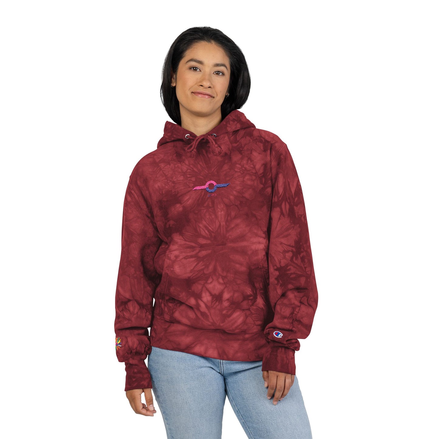 Embroidered Tie-Dye Champion Hoodie — Black Marble