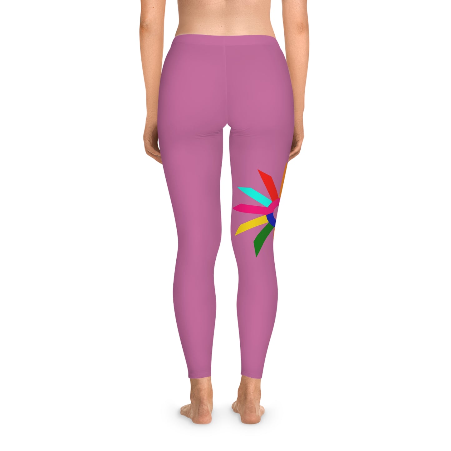 Pink Rainbow Sun Leggings — Colorful Boho AOP Stretch Leggings