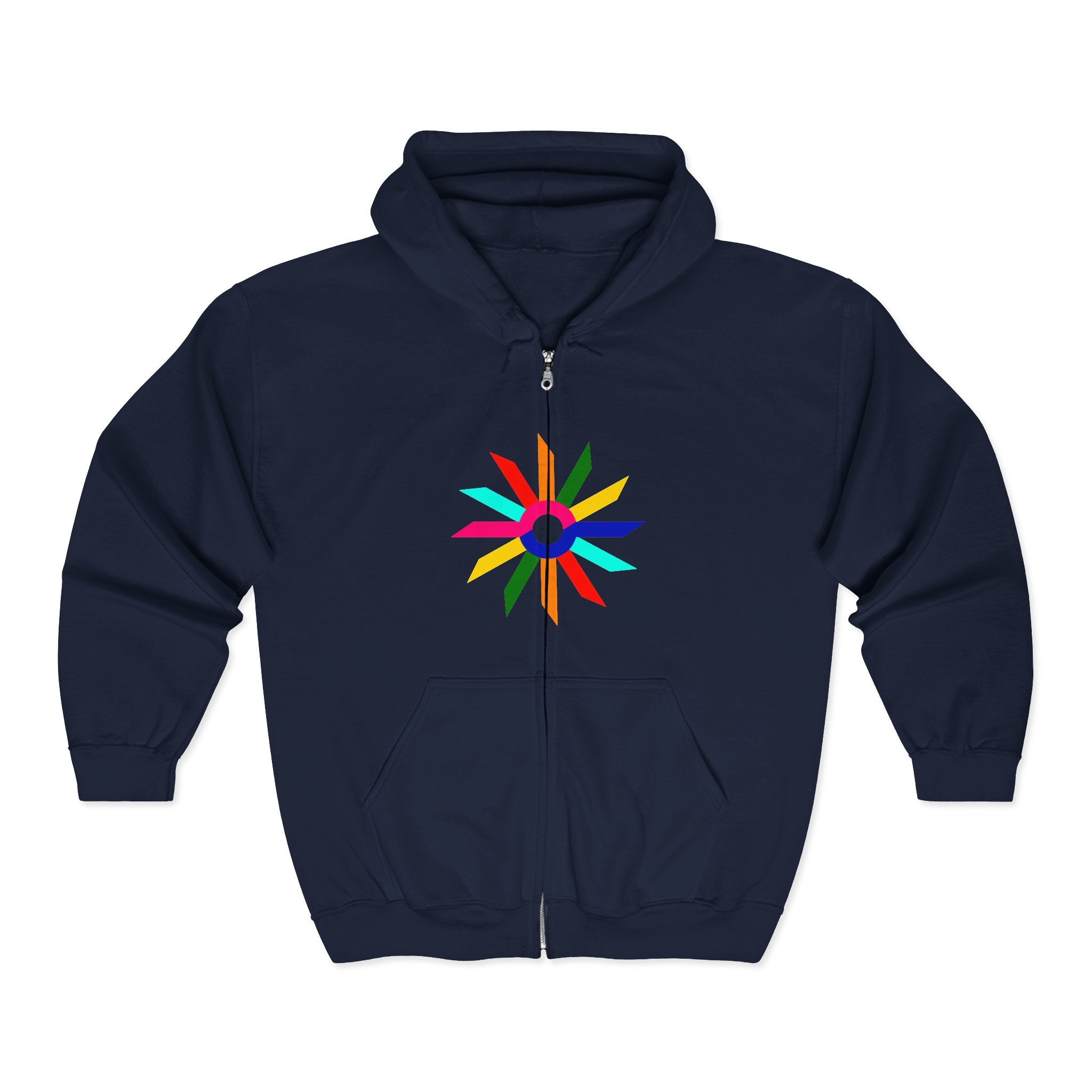 Colorburst Zip Hoodie – Bright Geometric Starburst Full-Zip Sweatshirt