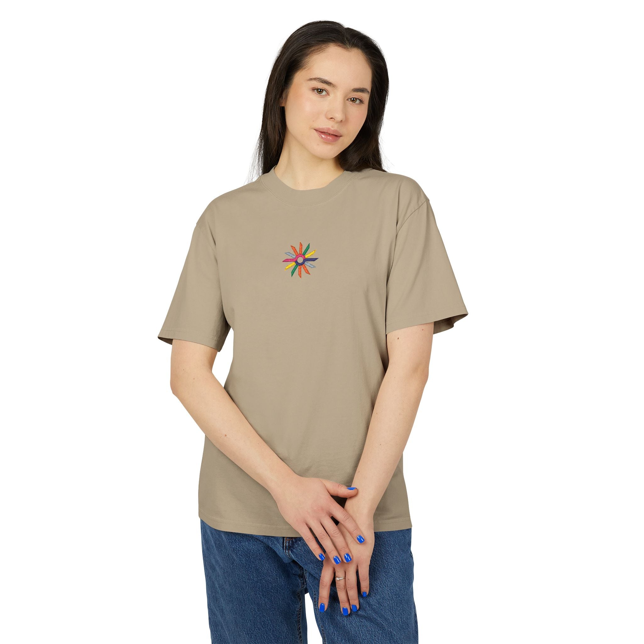 Minimal Floral Burst Tee — Small Colorful Flower Chest Print