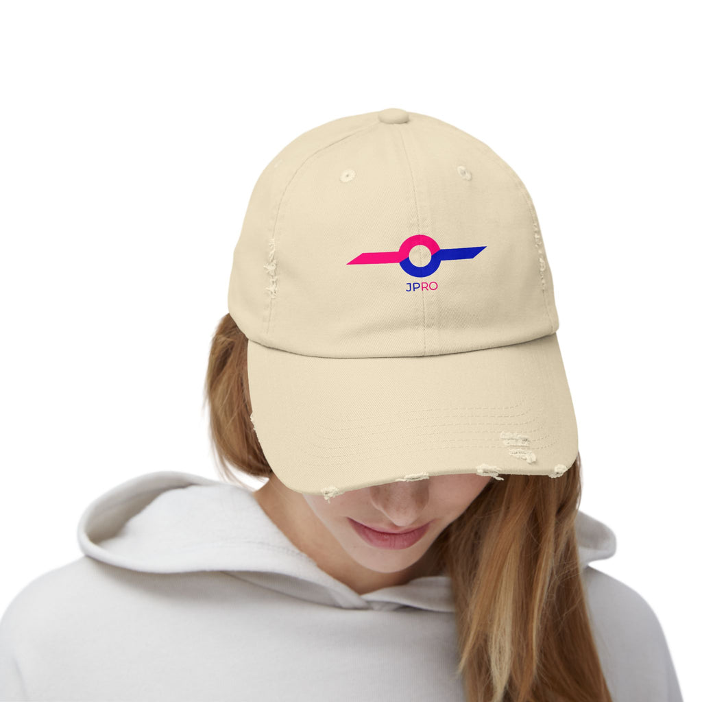 Distressed Baseball Cap with Neon Retro Wave Logo