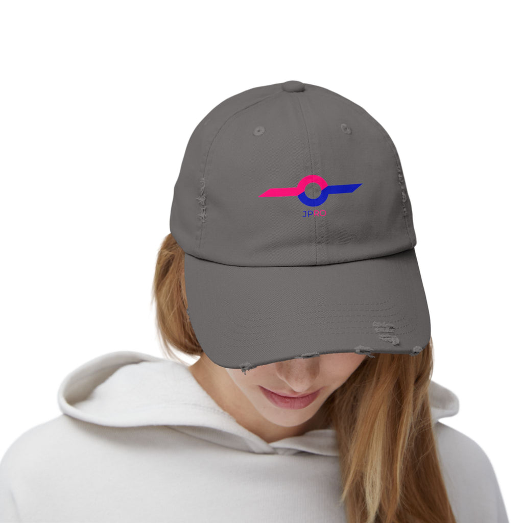 Distressed Baseball Cap with Neon Retro Wave Logo