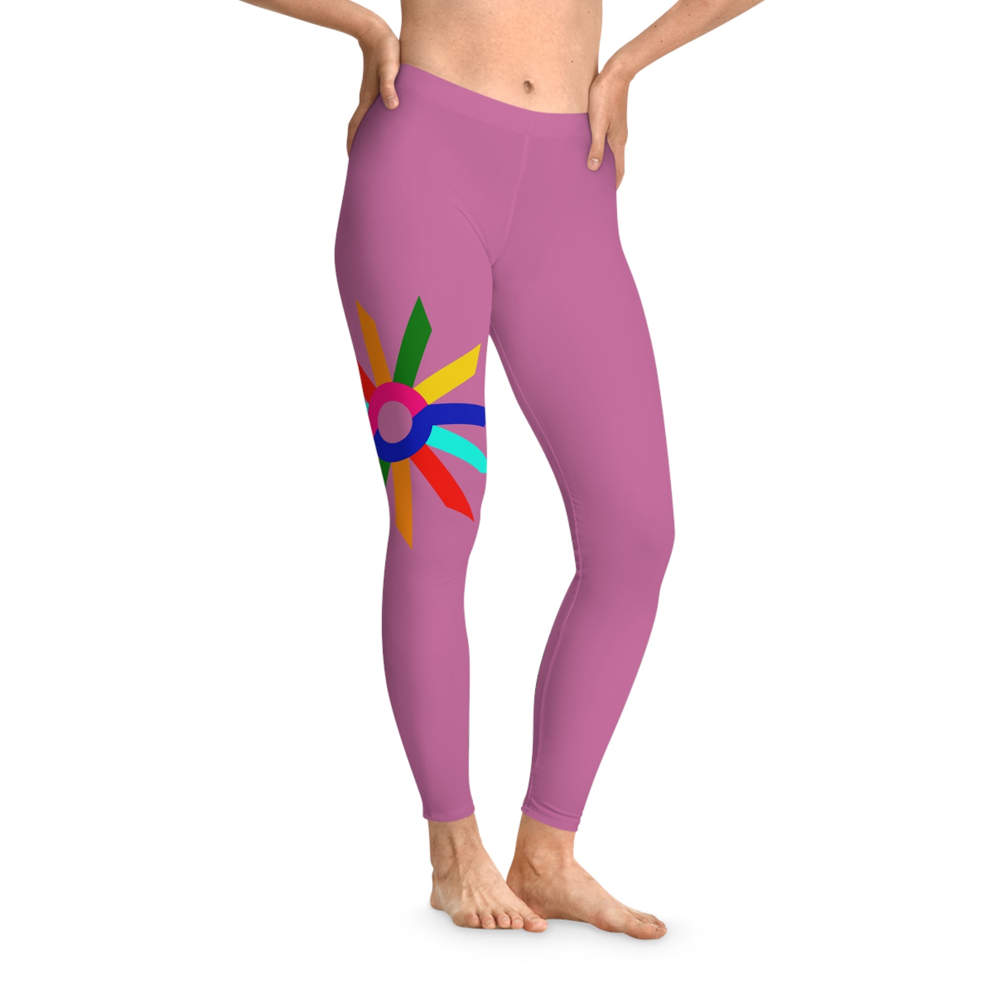 Pink Rainbow Sun Leggings — Colorful Boho AOP Stretch Leggings
