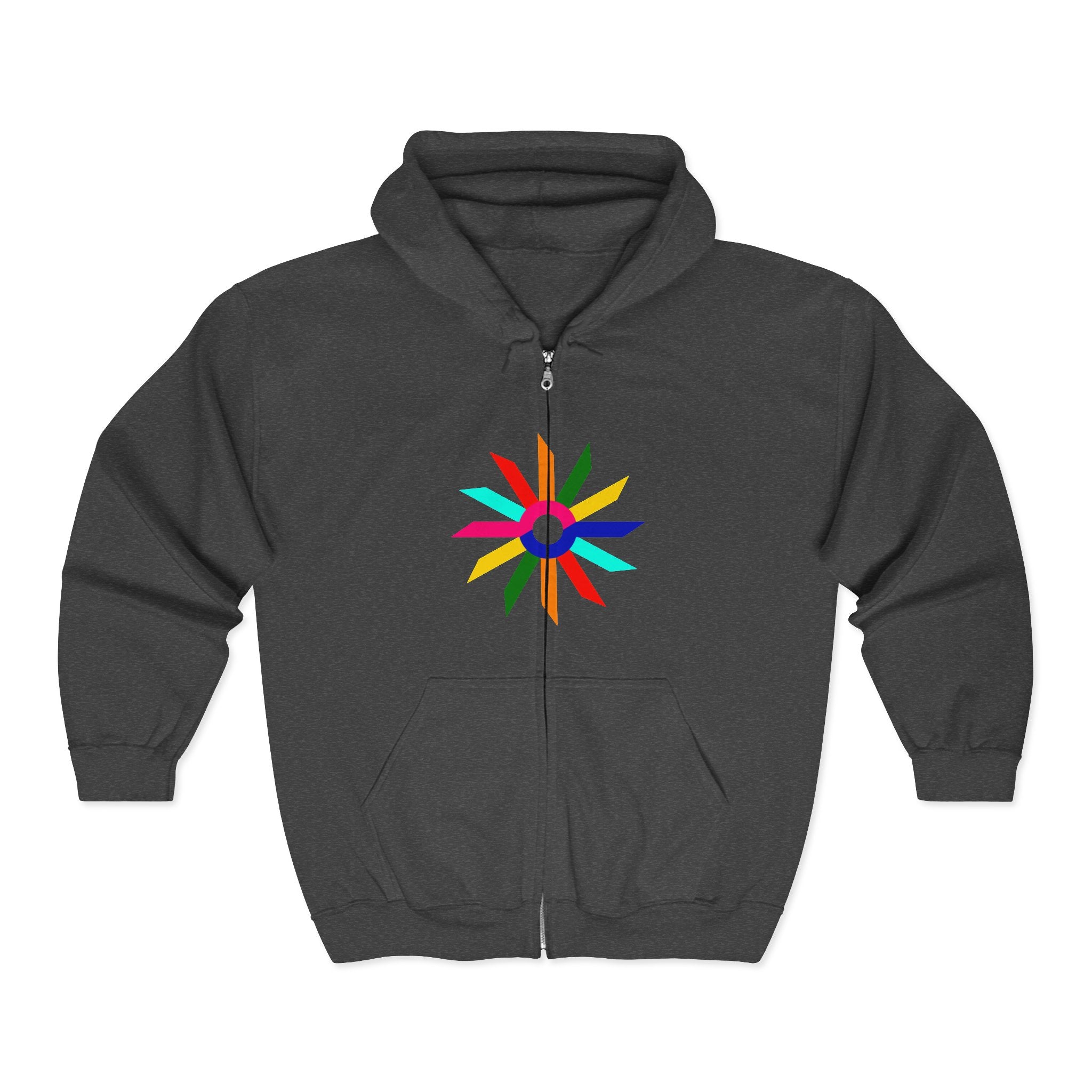 Colorburst Zip Hoodie – Bright Geometric Starburst Full-Zip Sweatshirt