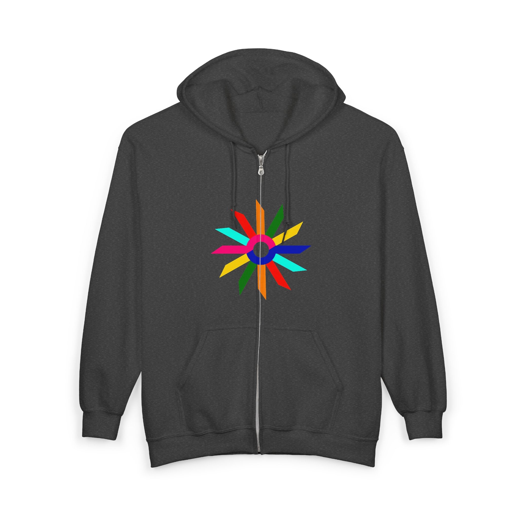Colorburst Zip Hoodie – Bright Geometric Starburst Full-Zip Sweatshirt