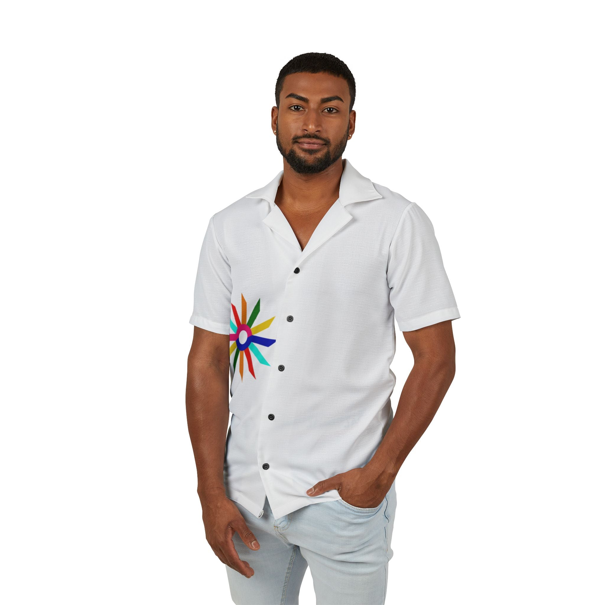 Men's Hawaiian Camp Shirt — Colorful Starburst Graphic AOP Vacation Shirt