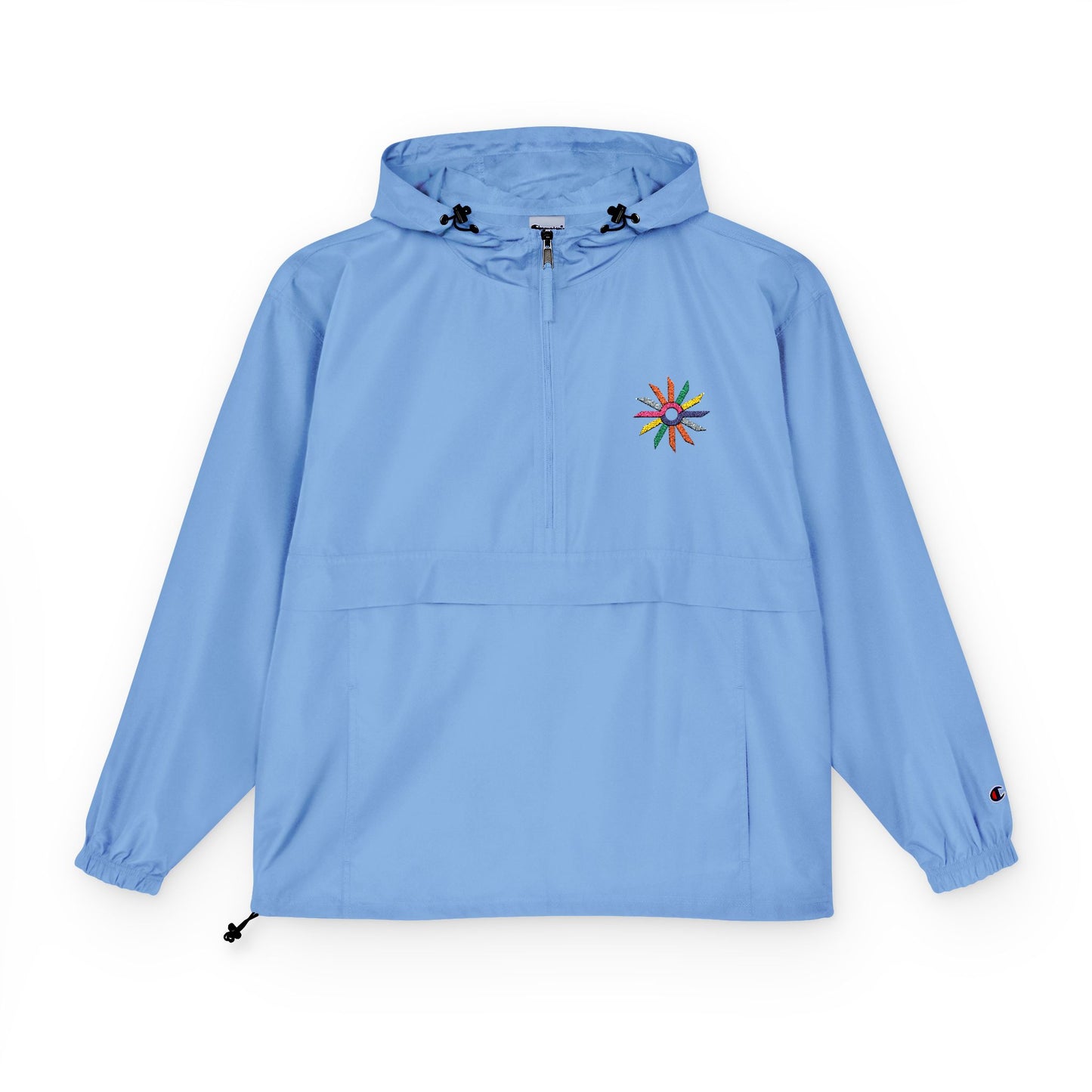 Orange Packable Anorak Jacket with Colorful Floral Compass Embroidery