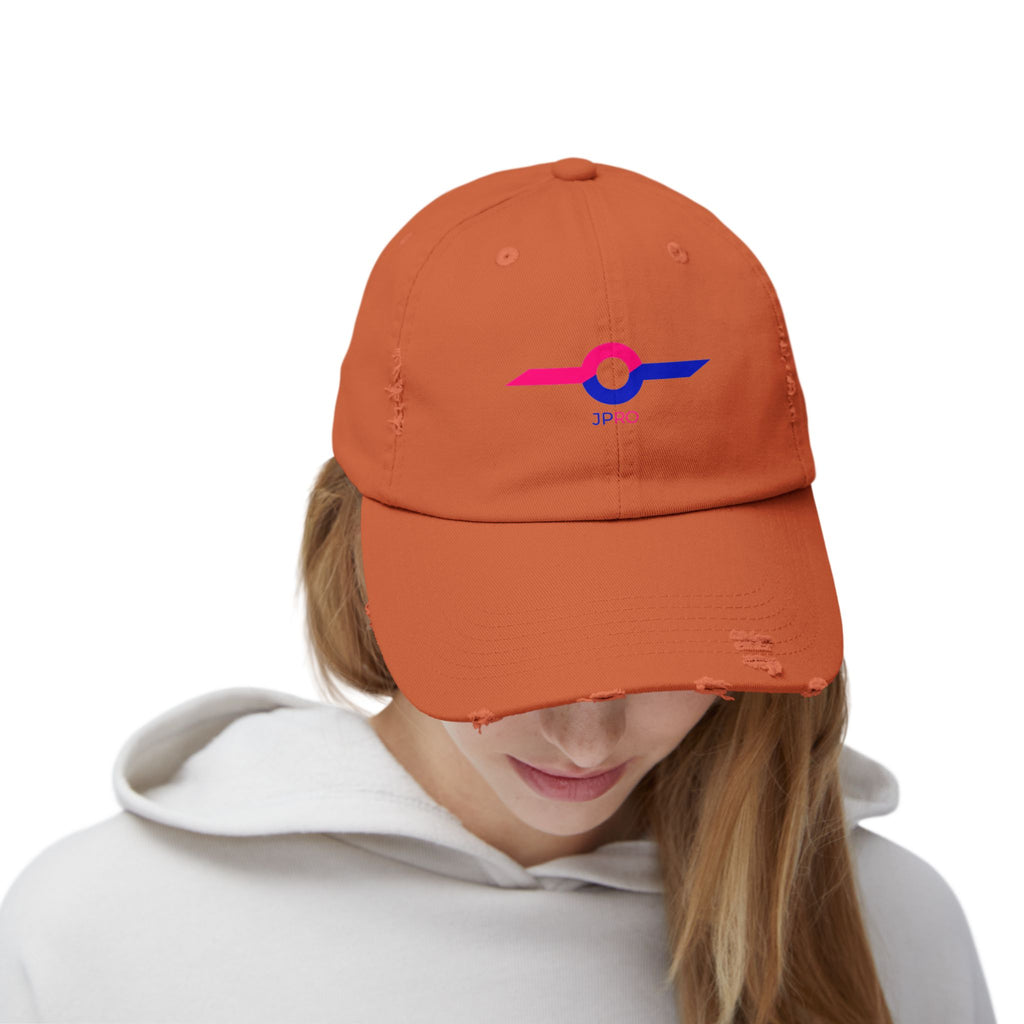 Distressed Baseball Cap with Neon Retro Wave Logo