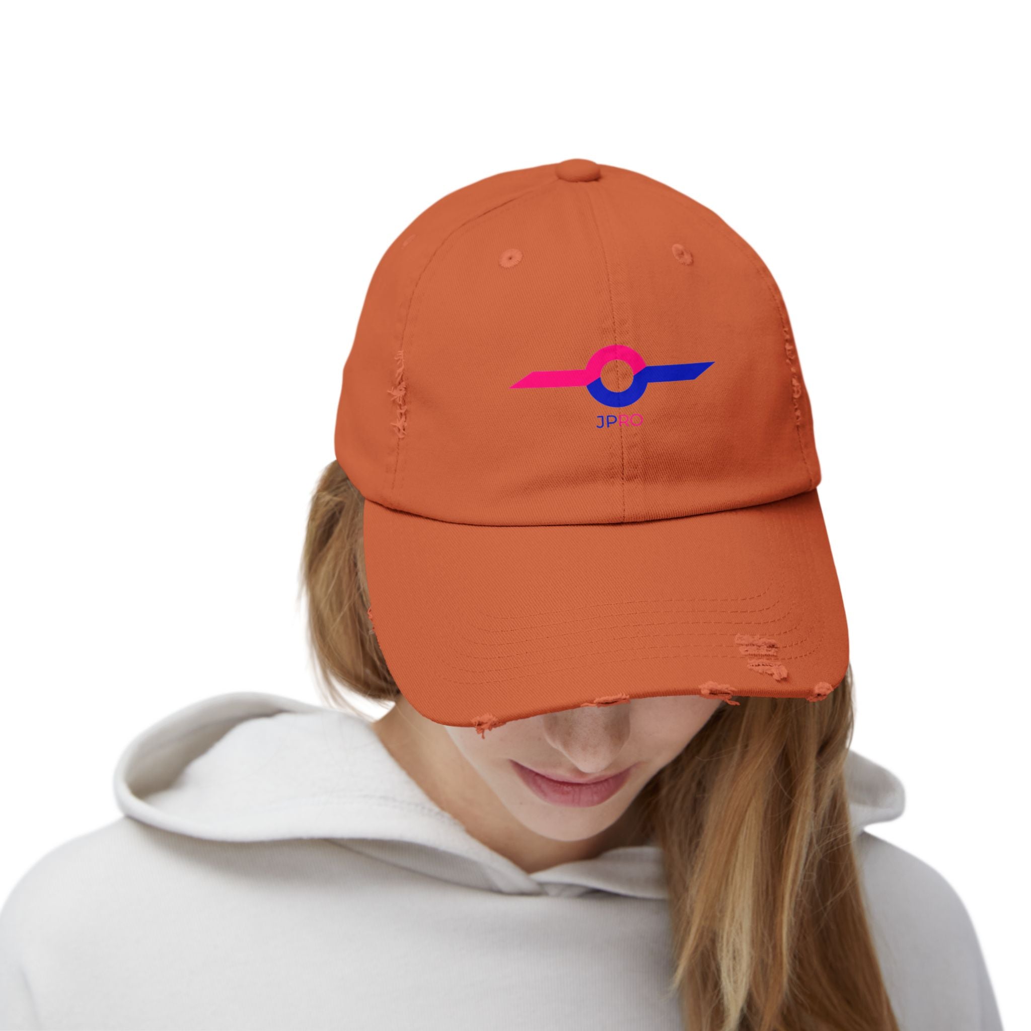 Distressed Baseball Cap with Neon Retro Wave Logo
