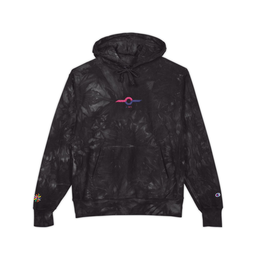 Embroidered Tie-Dye Champion Hoodie — Black Marble