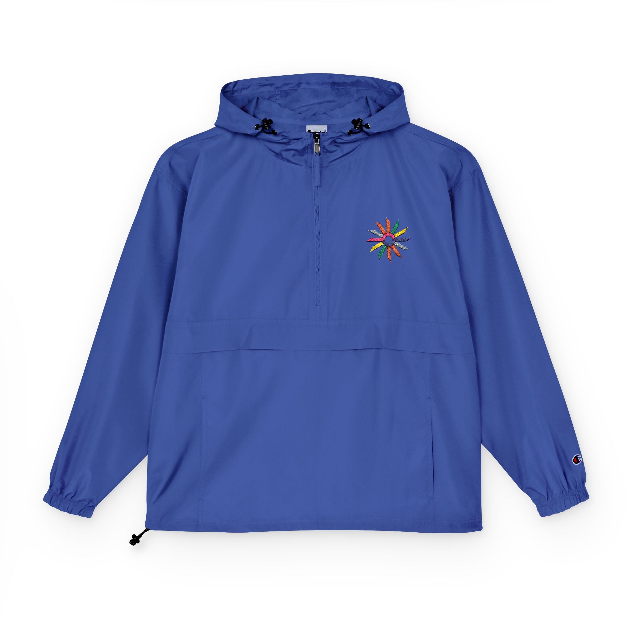 Orange Packable Anorak Jacket with Colorful Floral Compass Embroidery