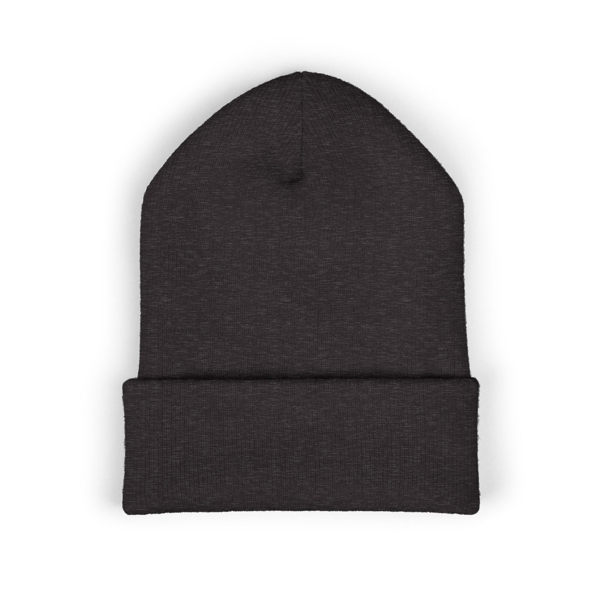 Embroidered Minimalist Winged Circle Beanie — White Cuffed Knit Hat