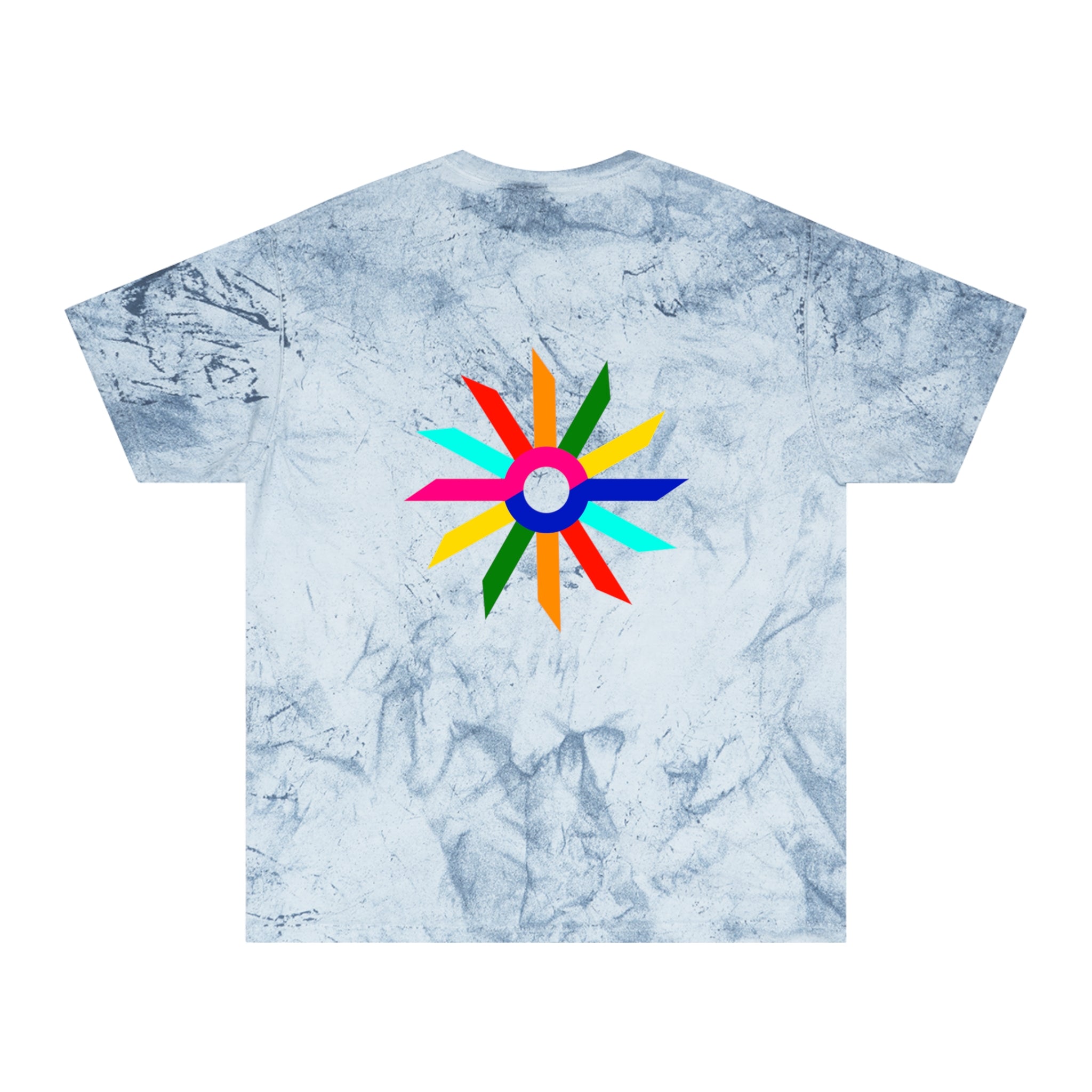 Tie-Dye Rainbow Sunburst T-Shirt — Colorful Geometric Graphic Tee