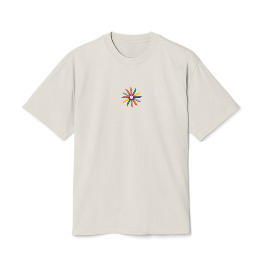 Minimal Floral Burst Tee — Small Colorful Flower Chest Print