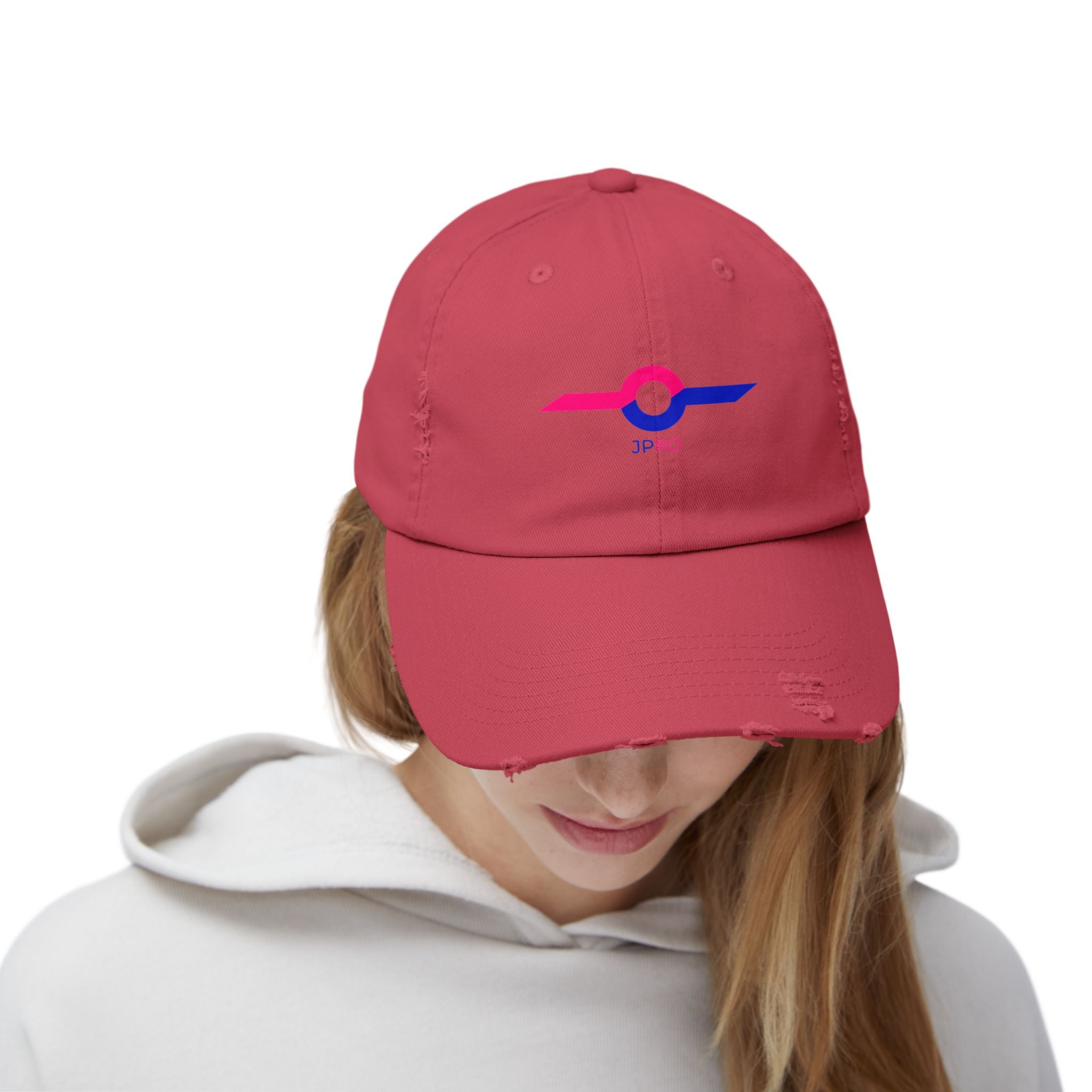 Distressed Baseball Cap with Neon Retro Wave Logo