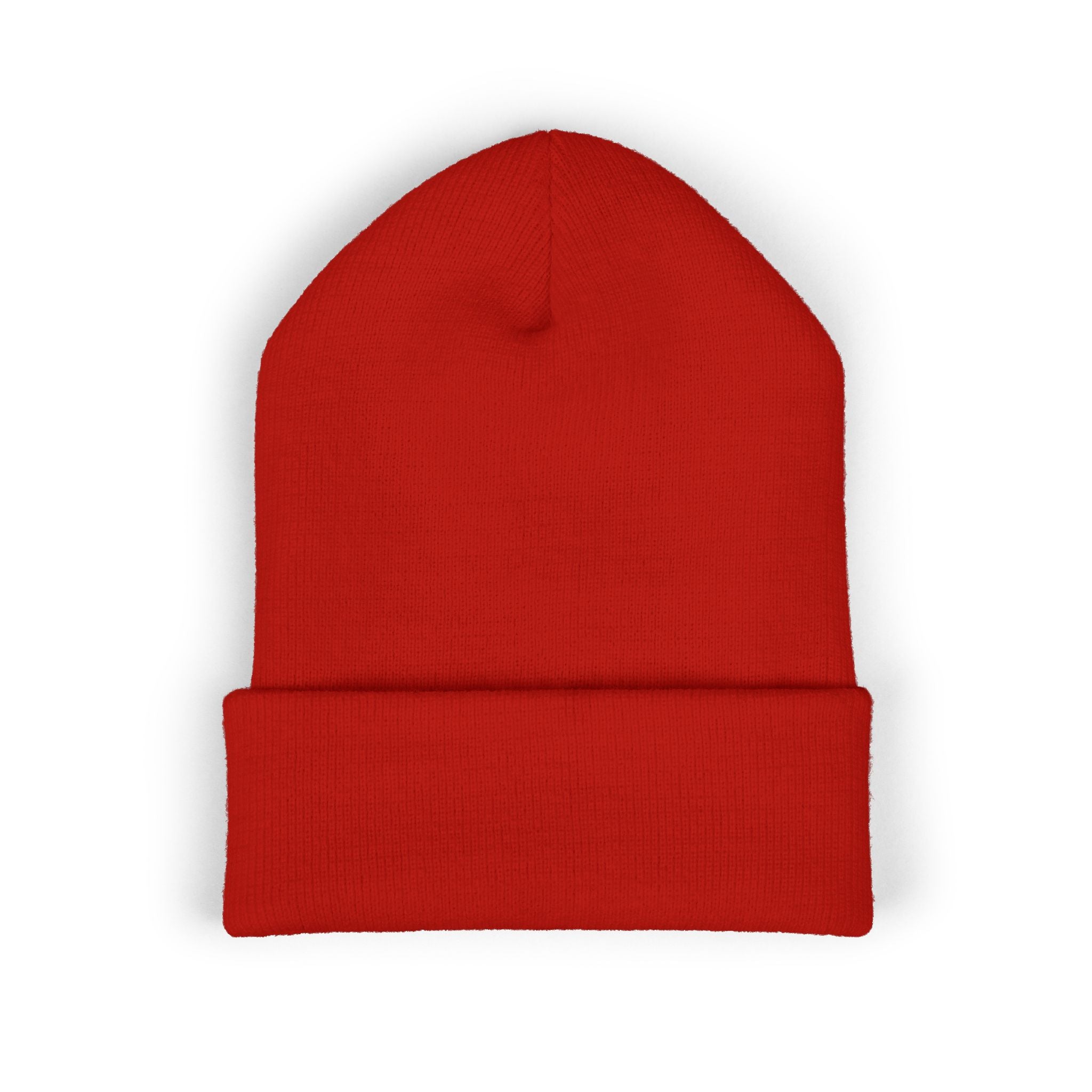 Embroidered Minimalist Winged Circle Beanie — White Cuffed Knit Hat