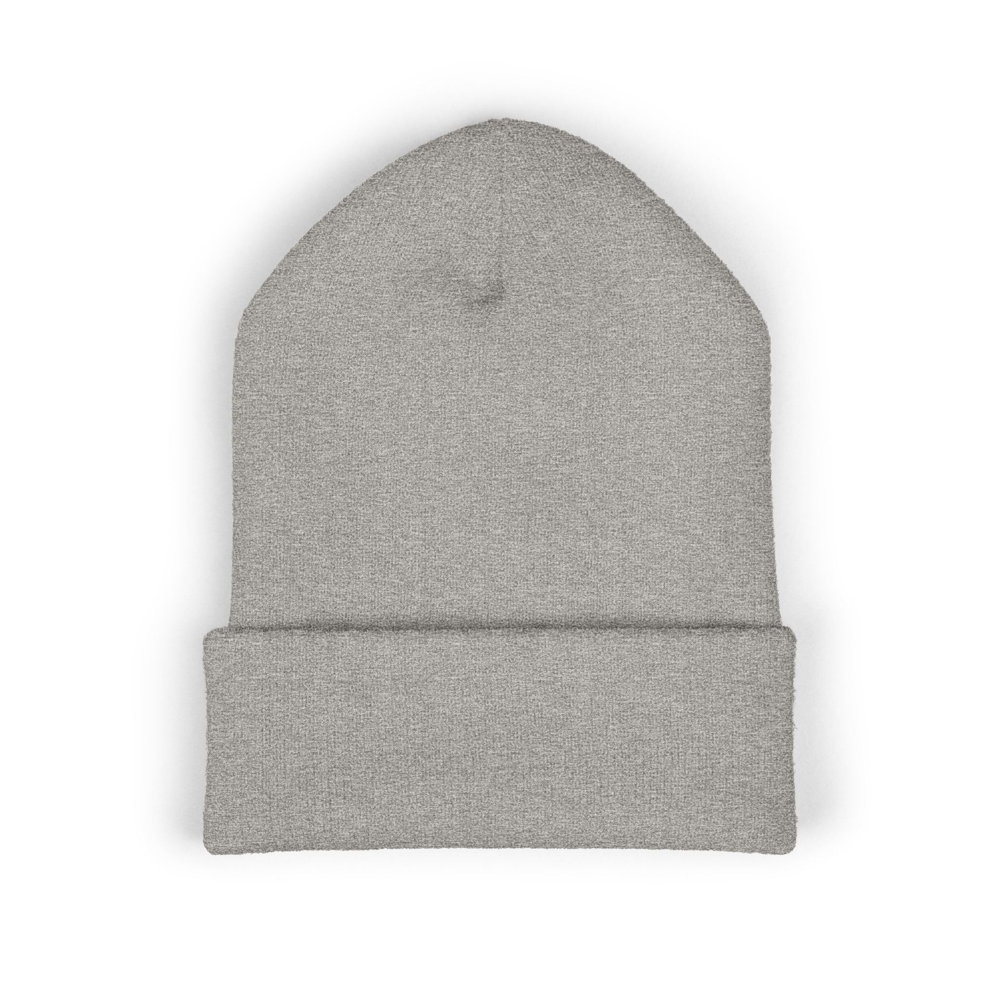 Embroidered Minimalist Winged Circle Beanie — White Cuffed Knit Hat