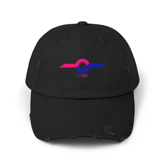 Distressed Baseball Cap with Neon Retro Wave Logo