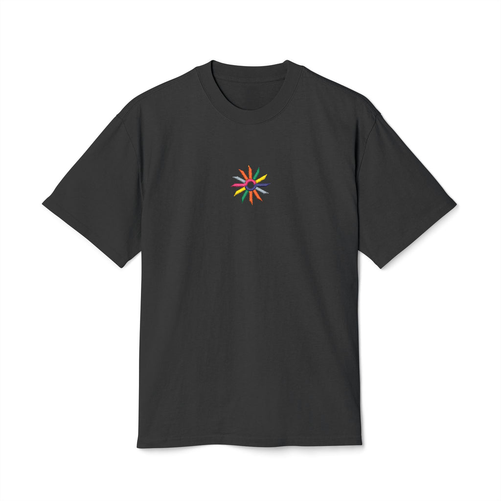 Minimal Floral Burst Tee — Small Colorful Flower Chest Print