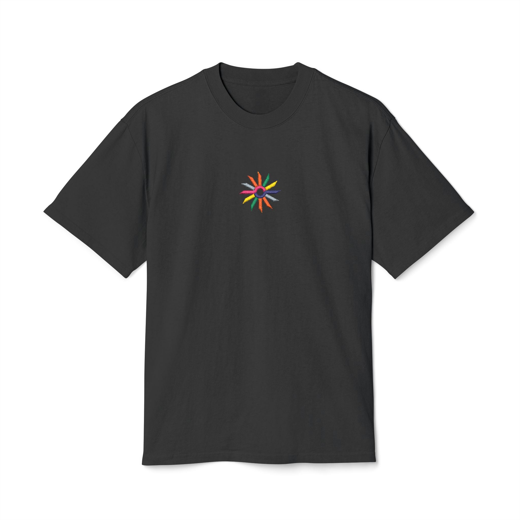 Minimal Floral Burst Tee — Small Colorful Flower Chest Print