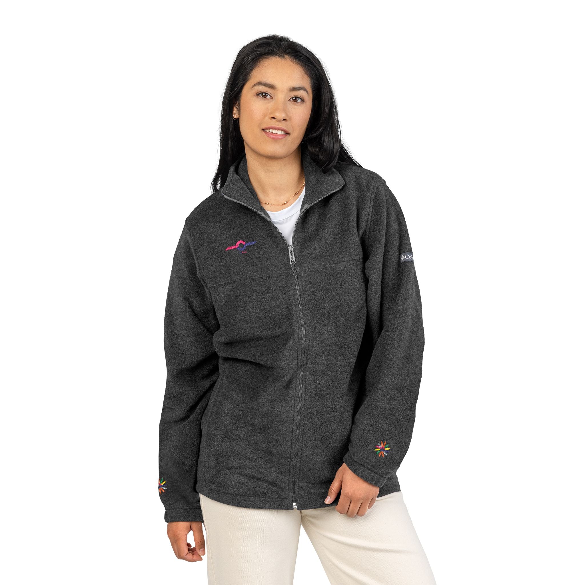 Embroidered Charcoal Fleece Jacket — Subtle Sunset Logo