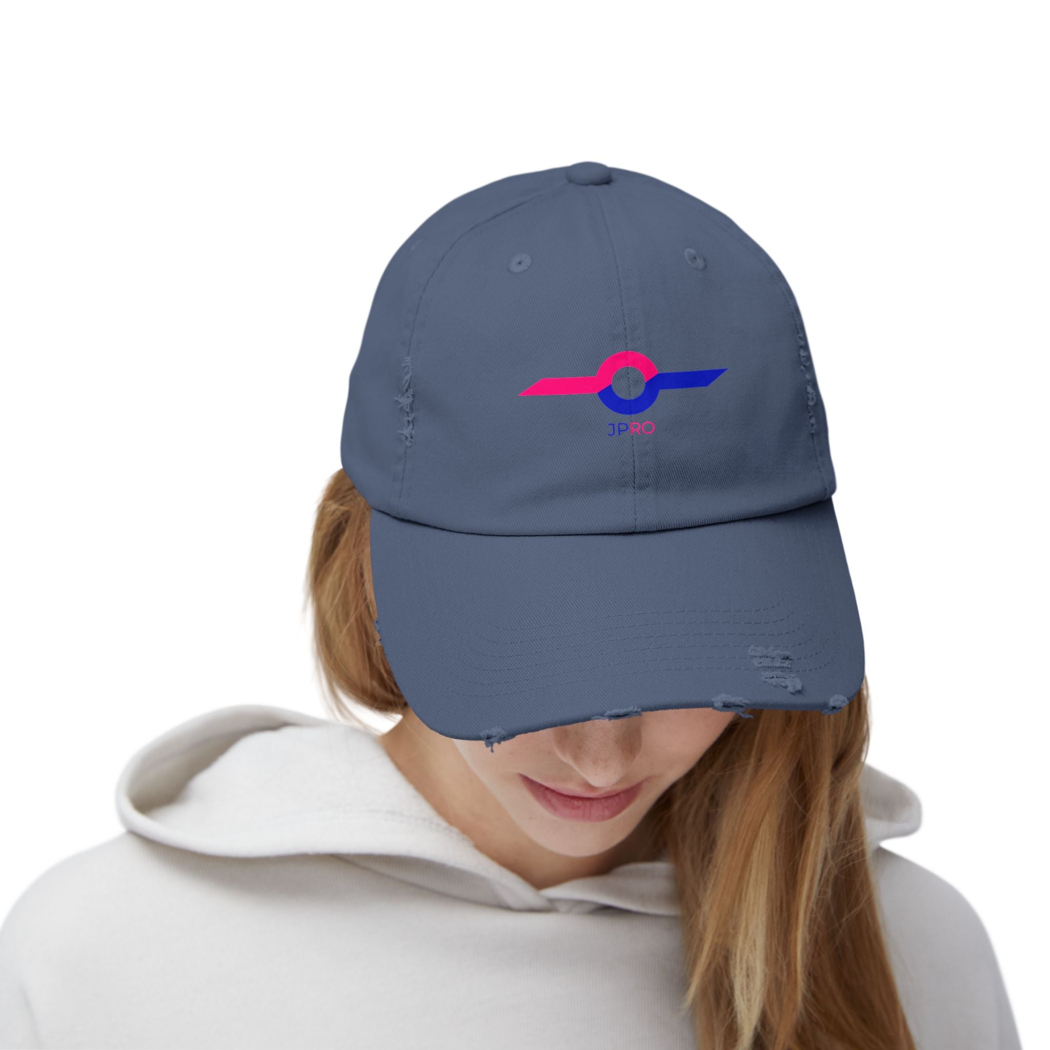 Distressed Baseball Cap with Neon Retro Wave Logo