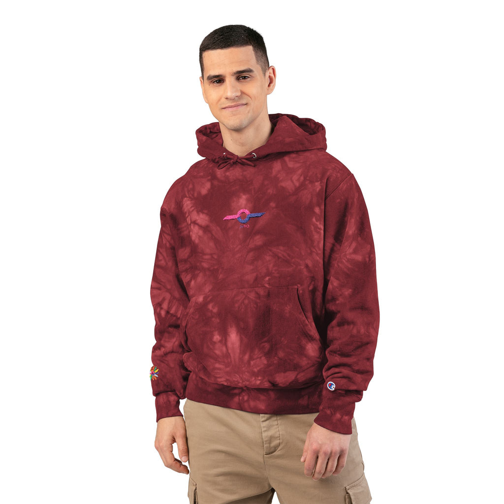 Embroidered Tie-Dye Champion Hoodie — Black Marble