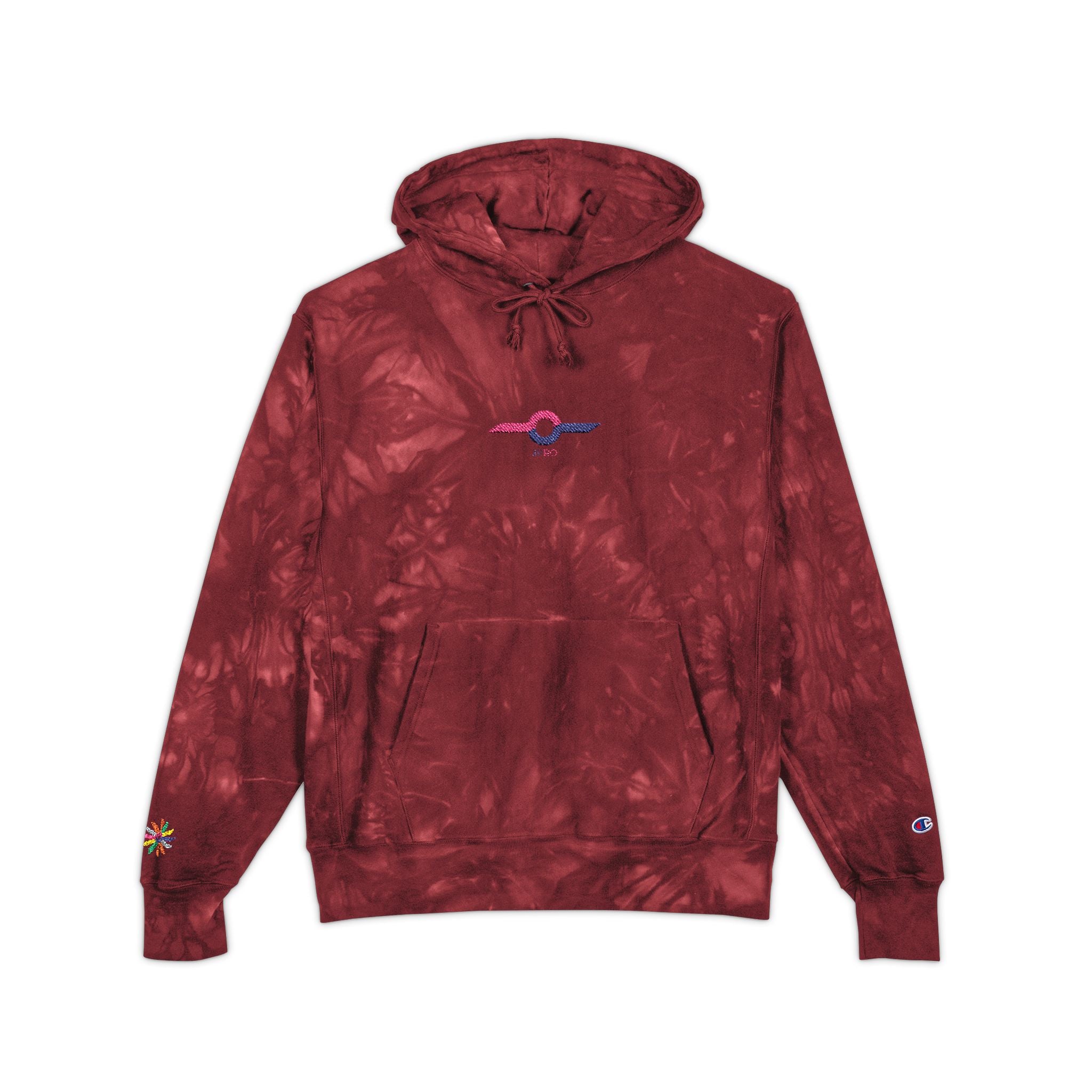 Embroidered Tie-Dye Champion Hoodie — Black Marble