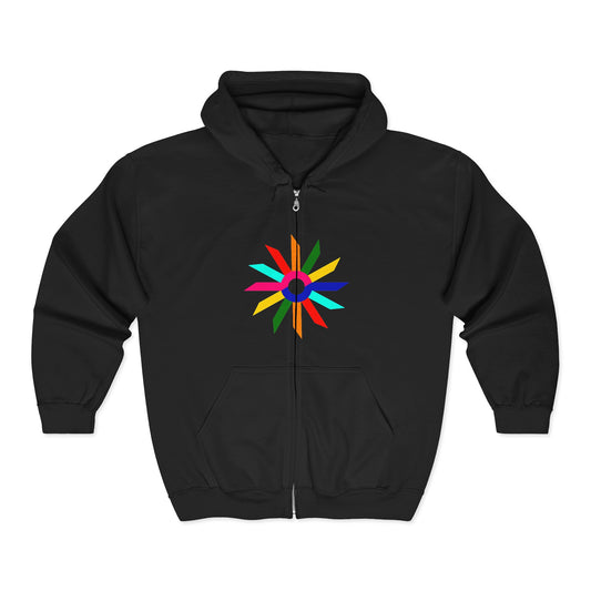 Colorburst Zip Hoodie – Bright Geometric Starburst Full-Zip Sweatshirt