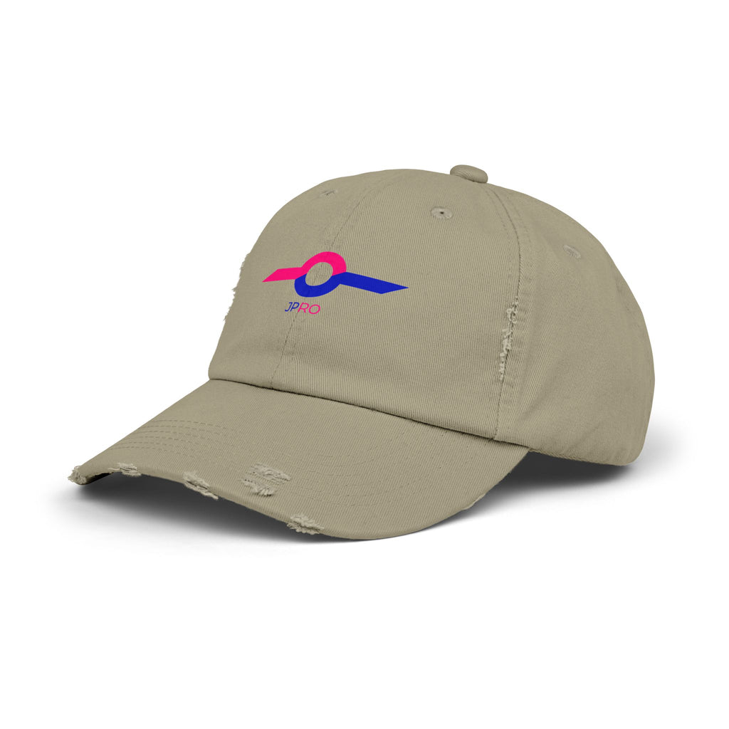 Distressed Baseball Cap with Neon Retro Wave Logo