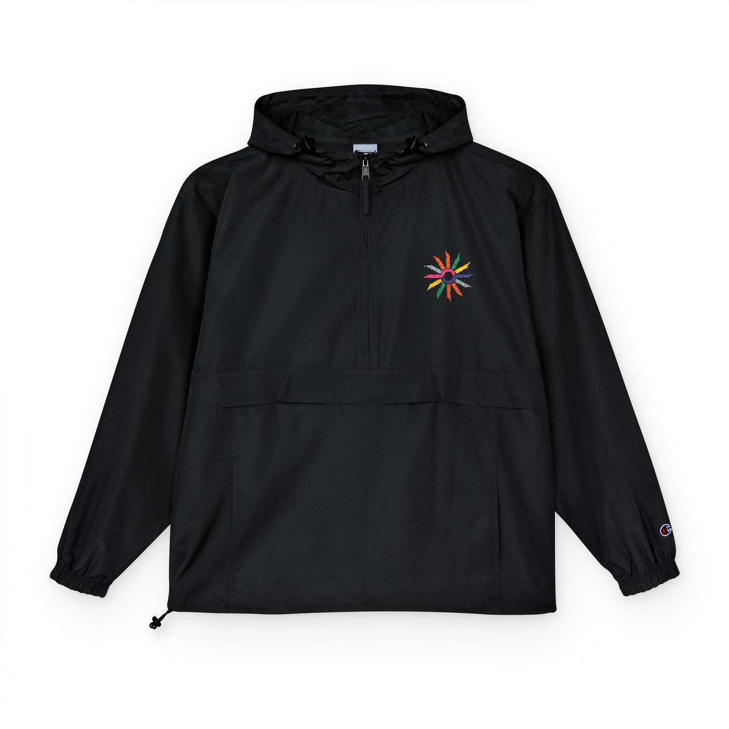 Orange Packable Anorak Jacket with Colorful Floral Compass Embroidery