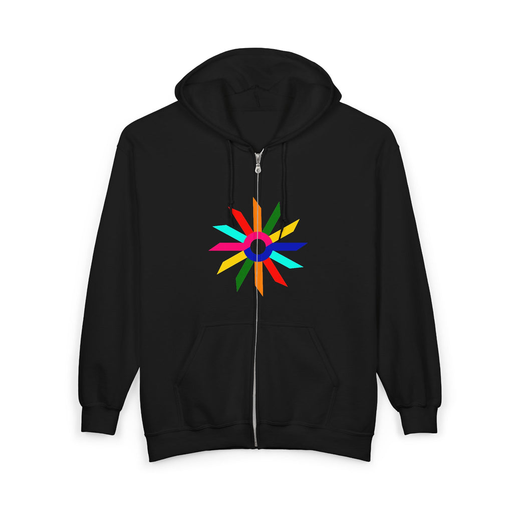 Colorburst Zip Hoodie – Bright Geometric Starburst Full-Zip Sweatshirt