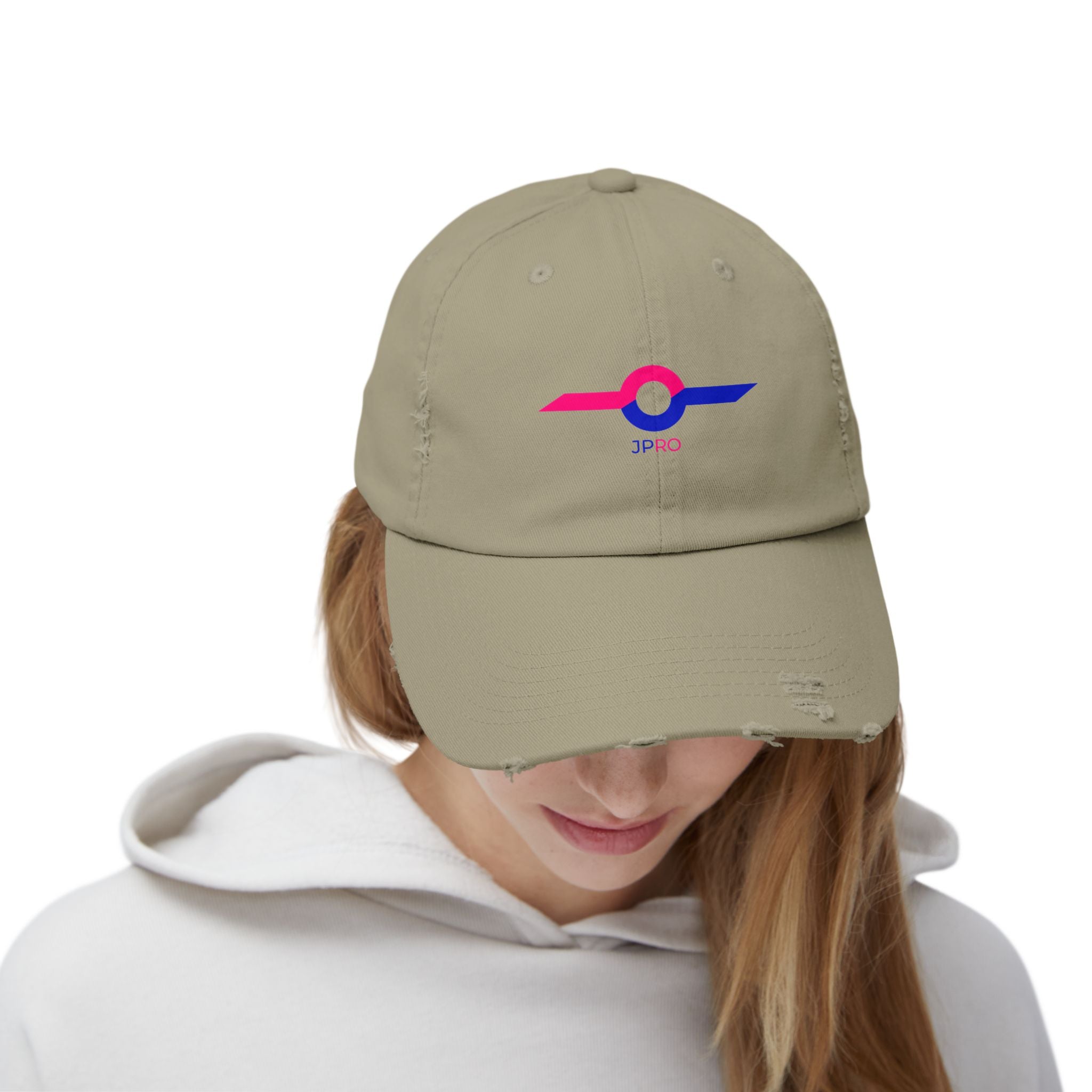 Distressed Baseball Cap with Neon Retro Wave Logo