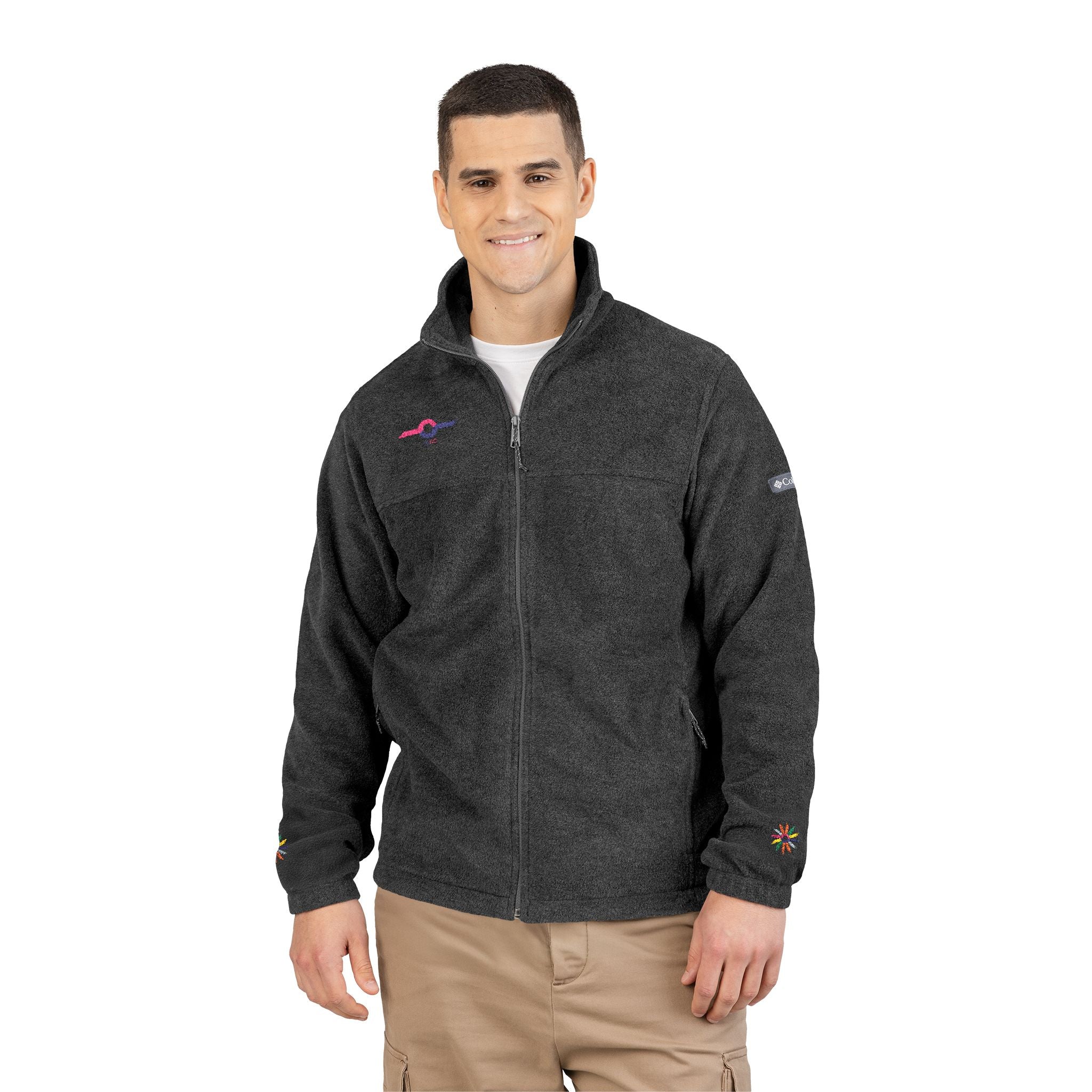 Embroidered Charcoal Fleece Jacket — Subtle Sunset Logo