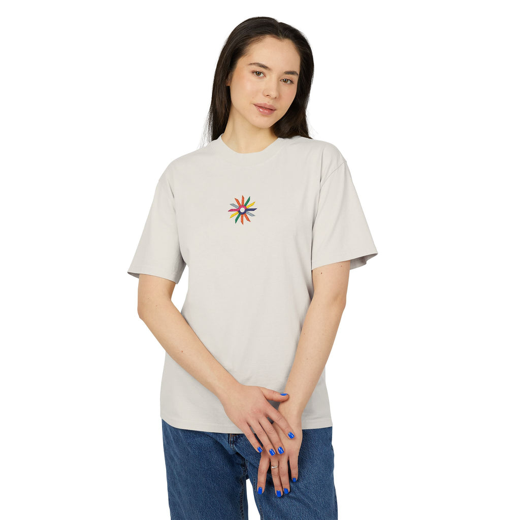 Minimal Floral Burst Tee — Small Colorful Flower Chest Print