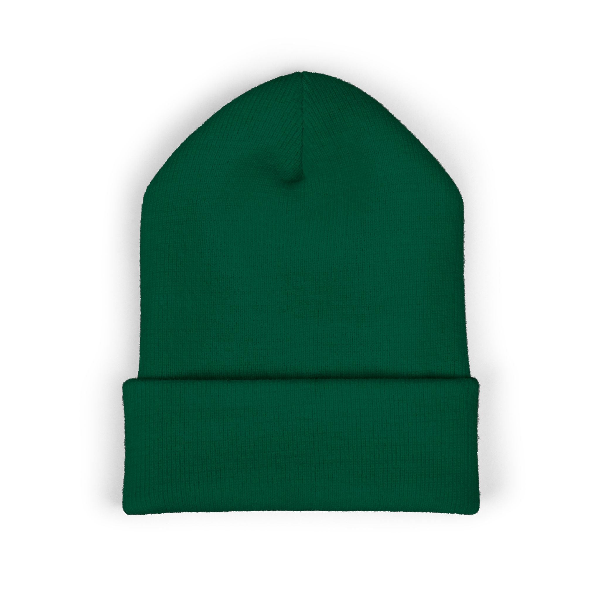 Embroidered Minimalist Winged Circle Beanie — White Cuffed Knit Hat