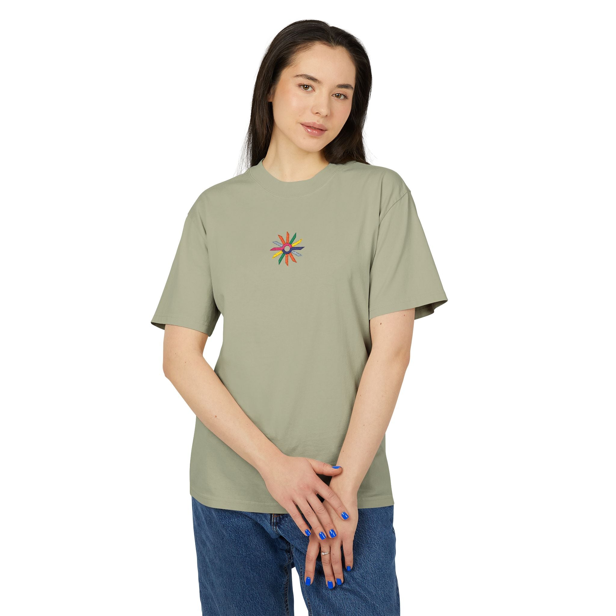 Minimal Floral Burst Tee — Small Colorful Flower Chest Print