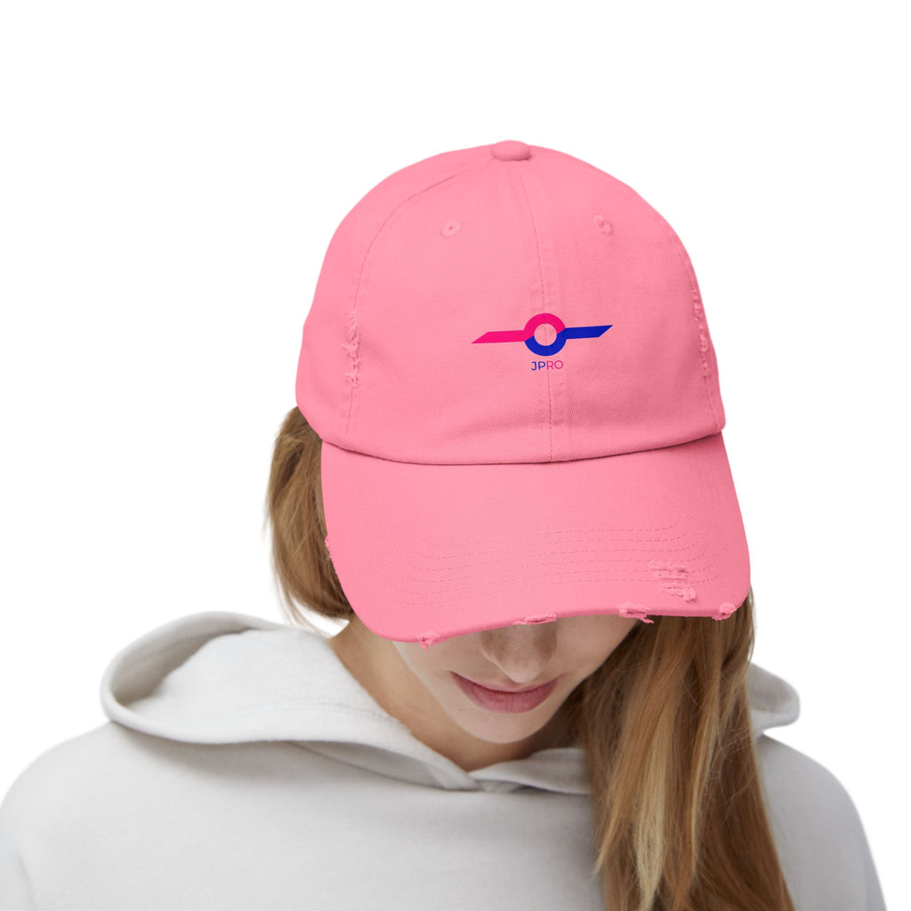 Distressed Baseball Cap with Neon Retro Wave Logo