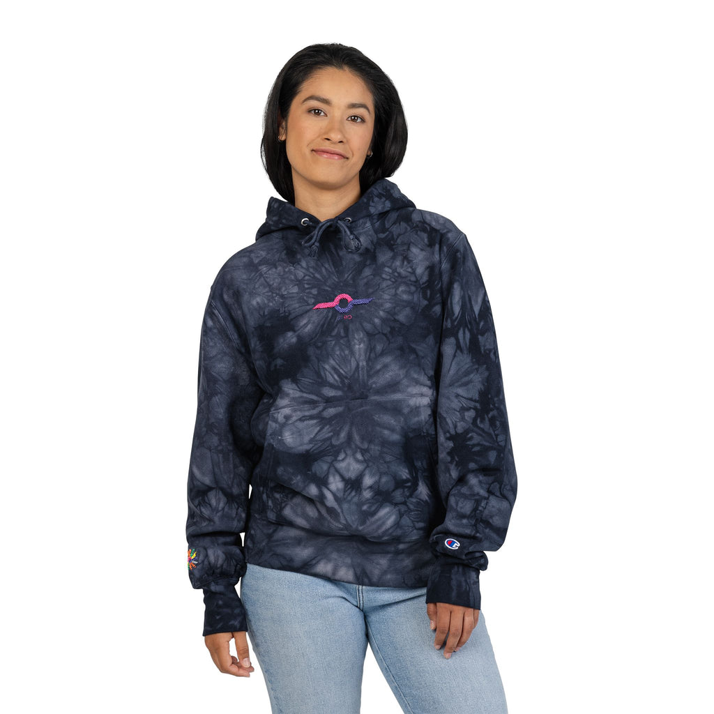 Embroidered Tie-Dye Champion Hoodie — Black Marble