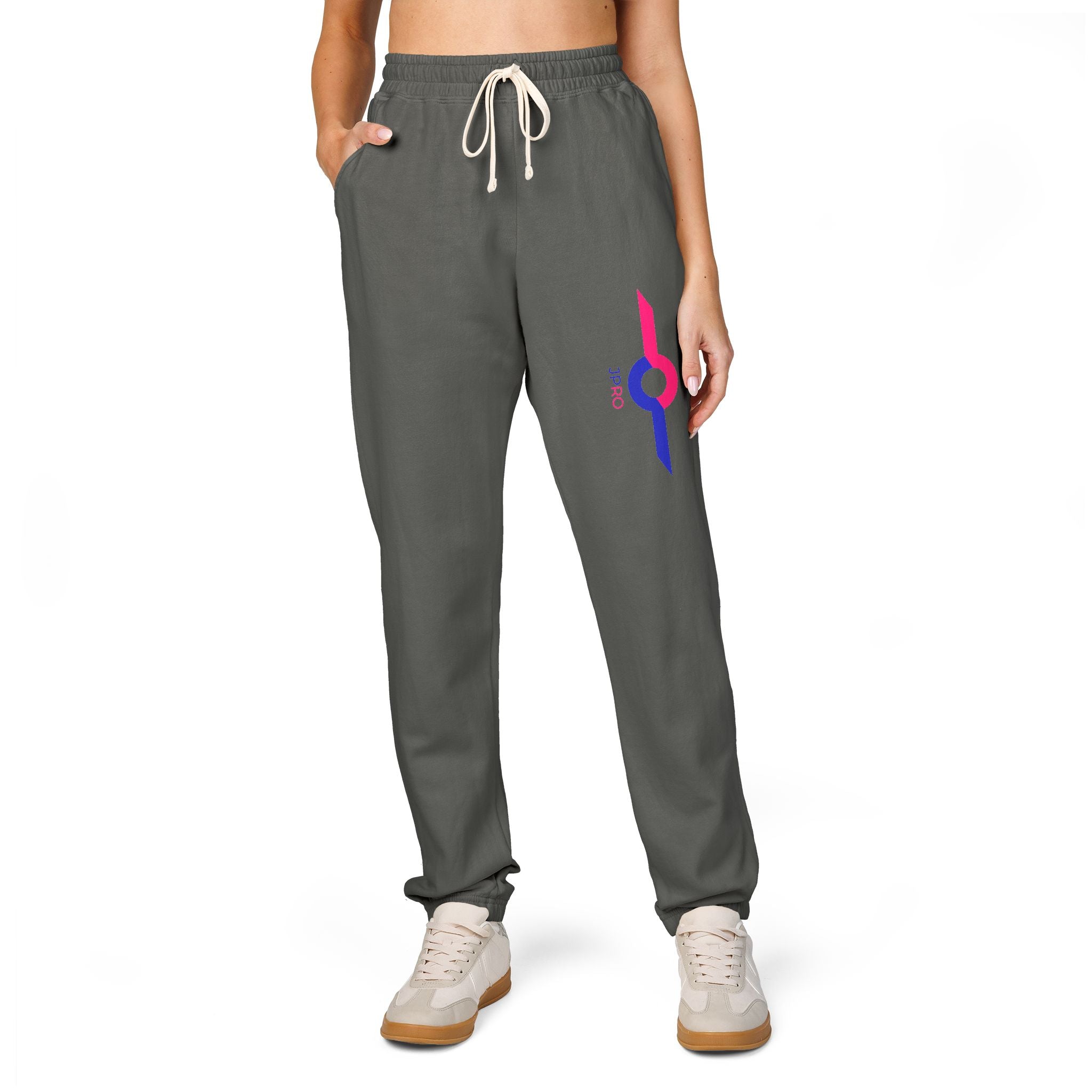 Charcoal Fleece Sweatpants with Small Colorful Airplane Embroidery