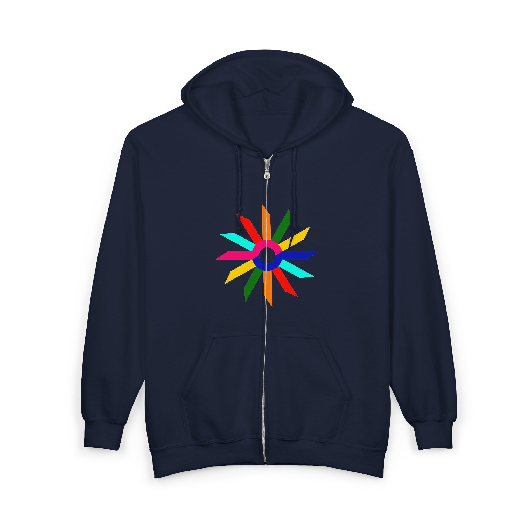 Colorburst Zip Hoodie – Bright Geometric Starburst Full-Zip Sweatshirt