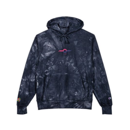 Embroidered Tie-Dye Champion Hoodie — Black Marble