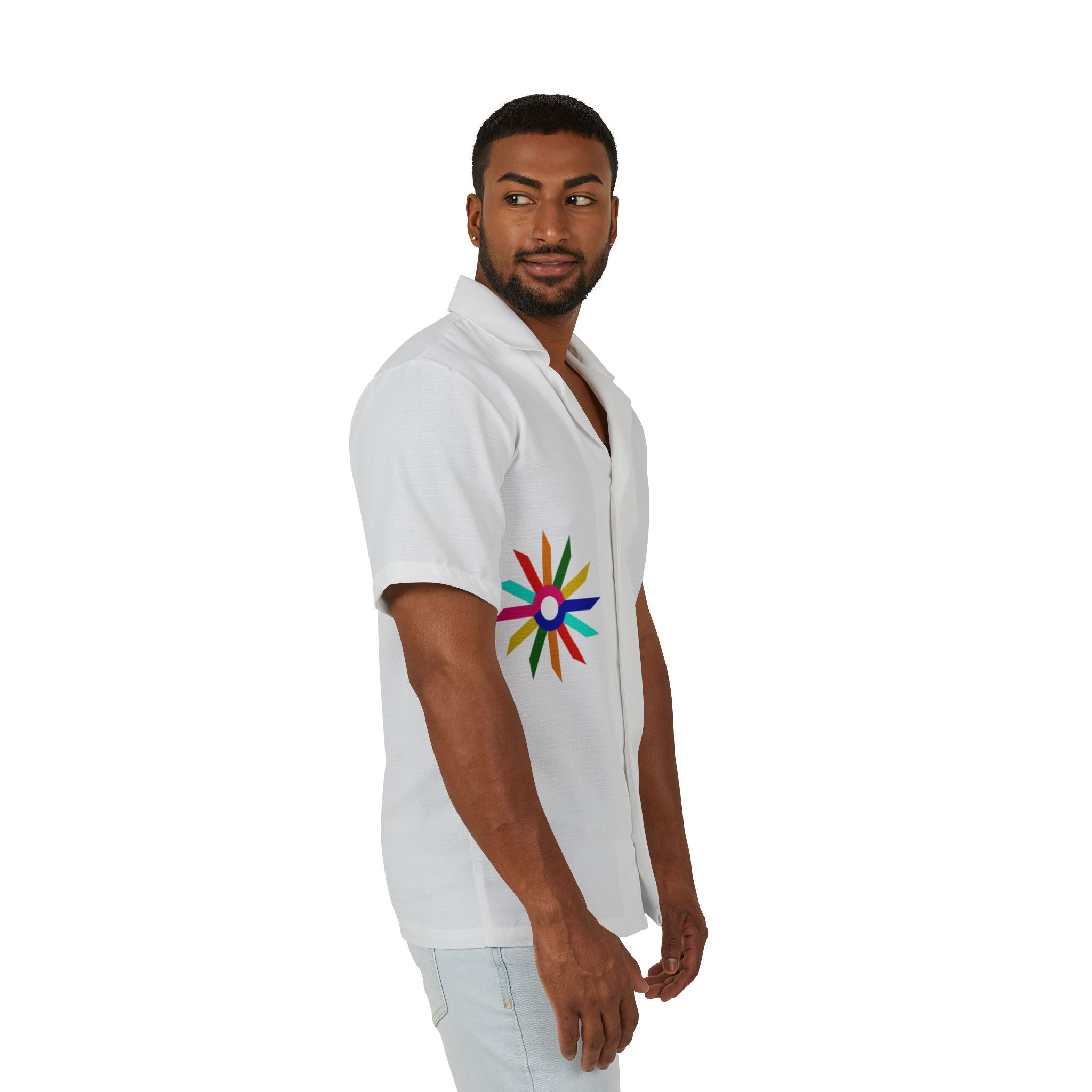 Men's Hawaiian Camp Shirt — Colorful Starburst Graphic AOP Vacation Shirt