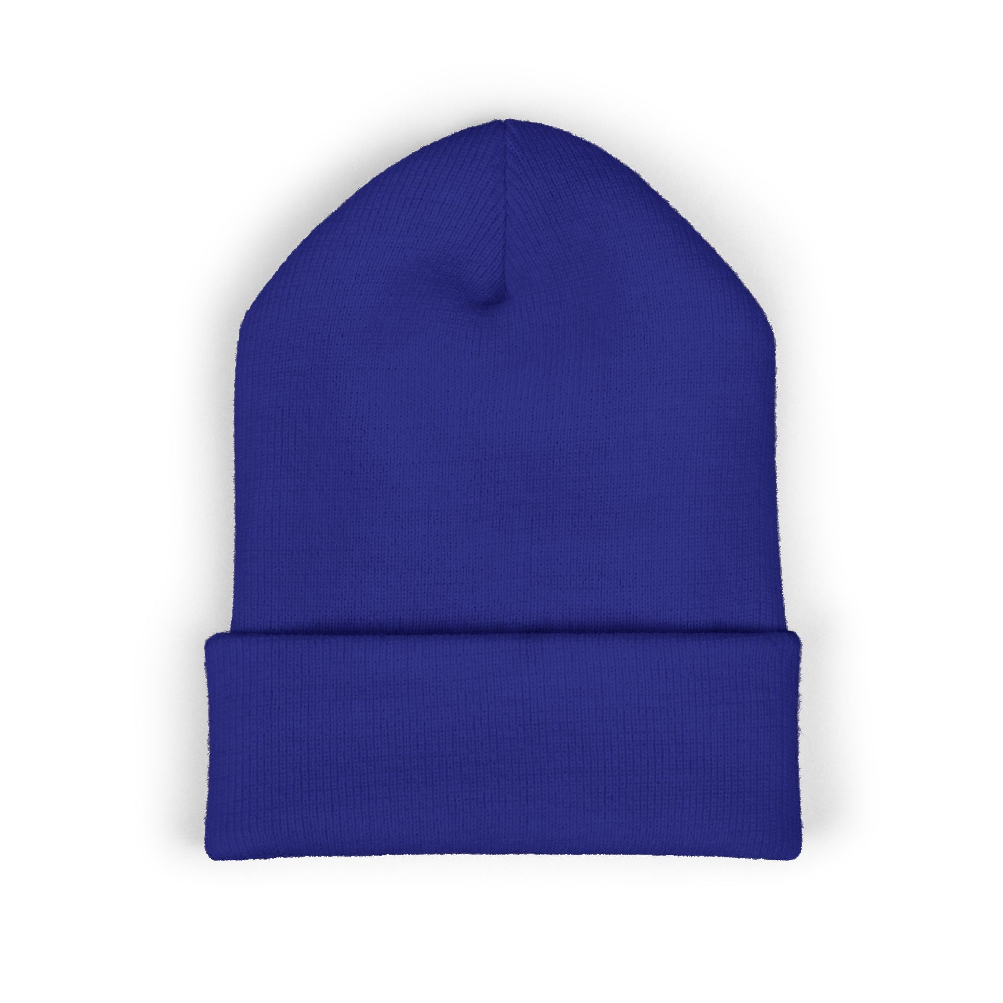 Embroidered Minimalist Winged Circle Beanie — White Cuffed Knit Hat